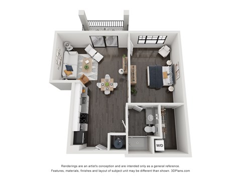 Floor plan for 1 bed, 1 bath, 822 sqft